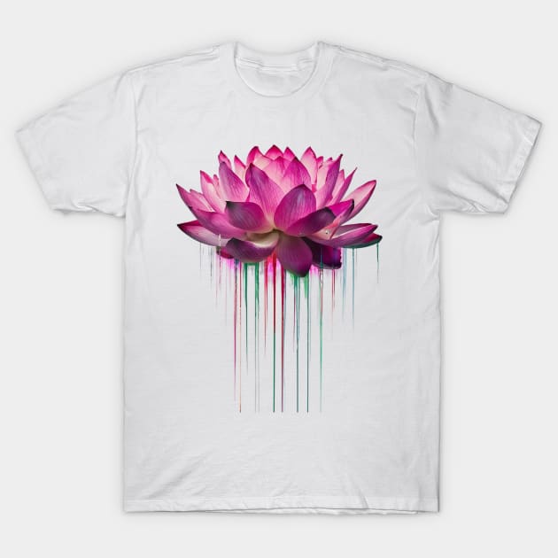 Colour Dripping Lotus Flower T-Shirt by Spaceboyishere